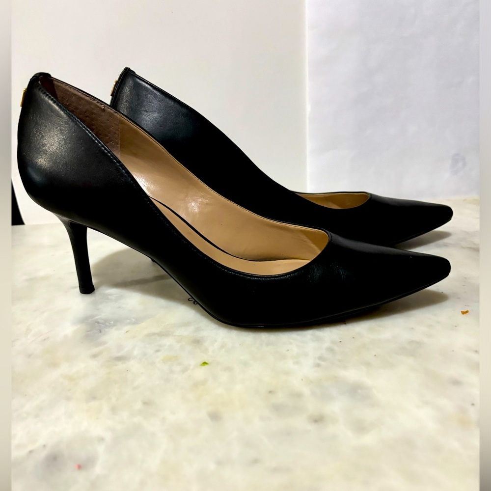 Ralph Lauren Black Pumps w/gold logo Lightly Used)